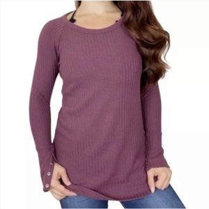 Chaser Waffle Knit Button Long Sleeve Top Purple‎ Women's Size XL